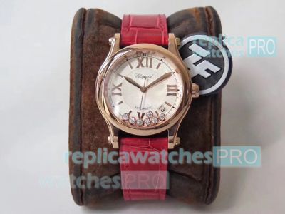 ZF Factory Replica Chopard Happy Sport 36 Watch Rose Gold Case White Dial 36mm